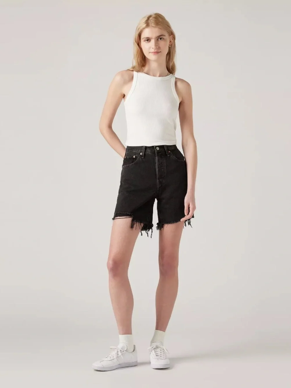 NWT Levi's® Premium 501® Mid Thigh Women's Shorts in Lunar Black size 24 Waist